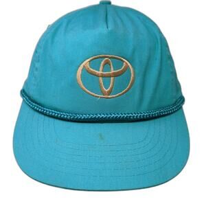 Designer Award Trucker Blue OS Hat Toyota Logo Rope Snapback Auto Car Vintage